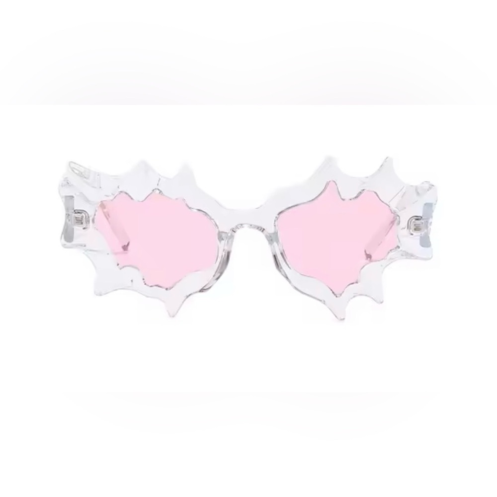 Futuristic Irregular Shaped Wavey Festival Clear and Pink Sunglasses